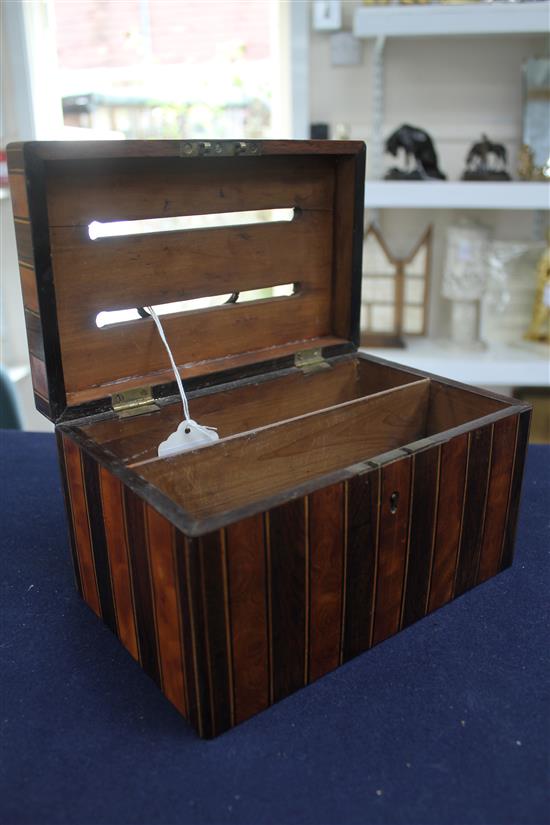 A Victorian Tunbridgeware tea caddy and a letter box